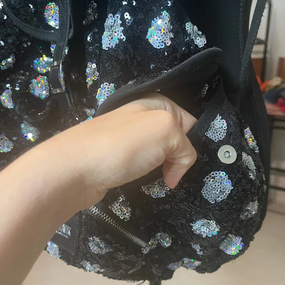 Victoria's‎ Secret PINK Sequin Polka Dot Festival Backpack Black Silver Sparkle